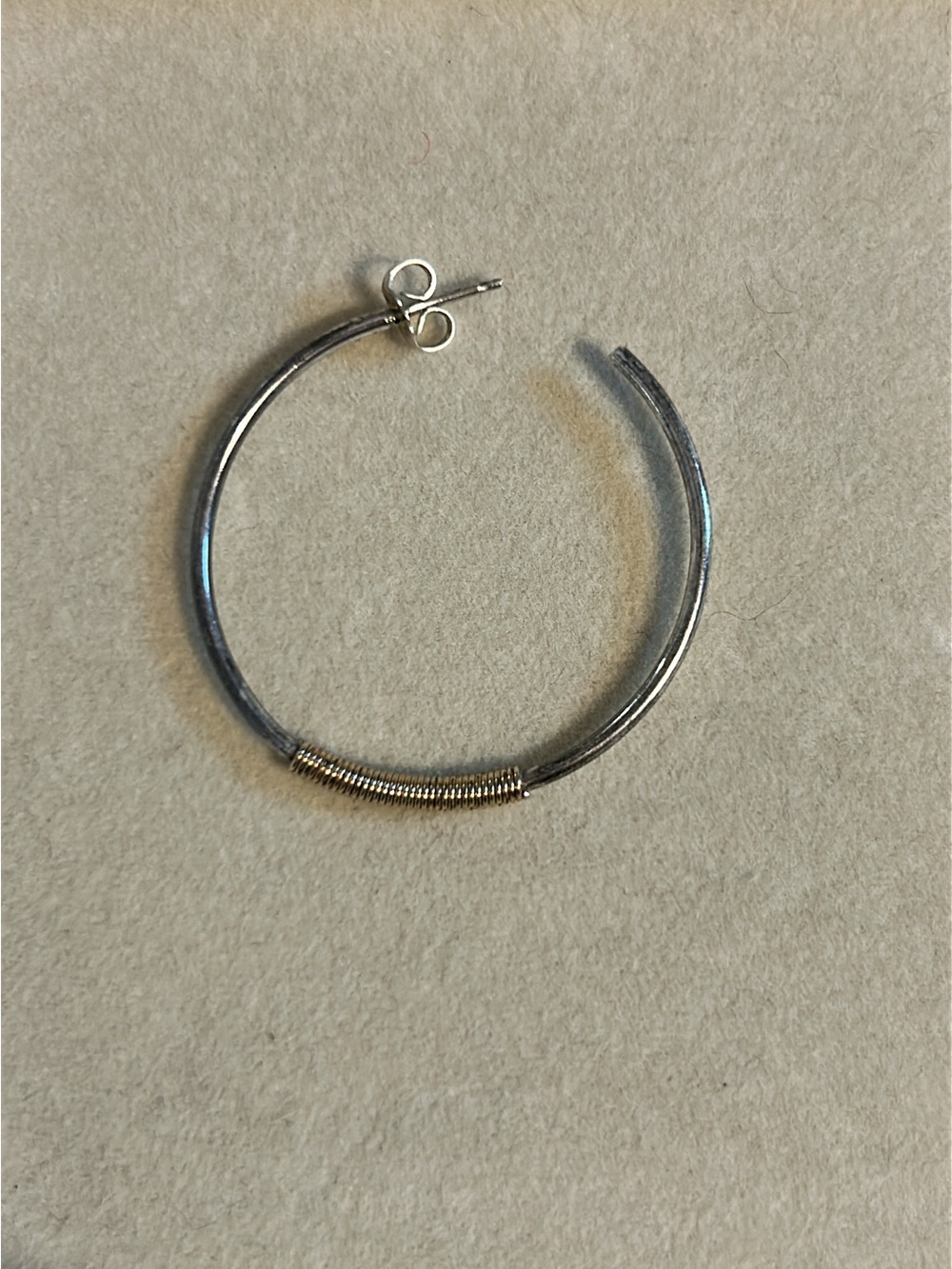 Silver Hoop Earrings with Gold Coil Accent - Women's Jewelry